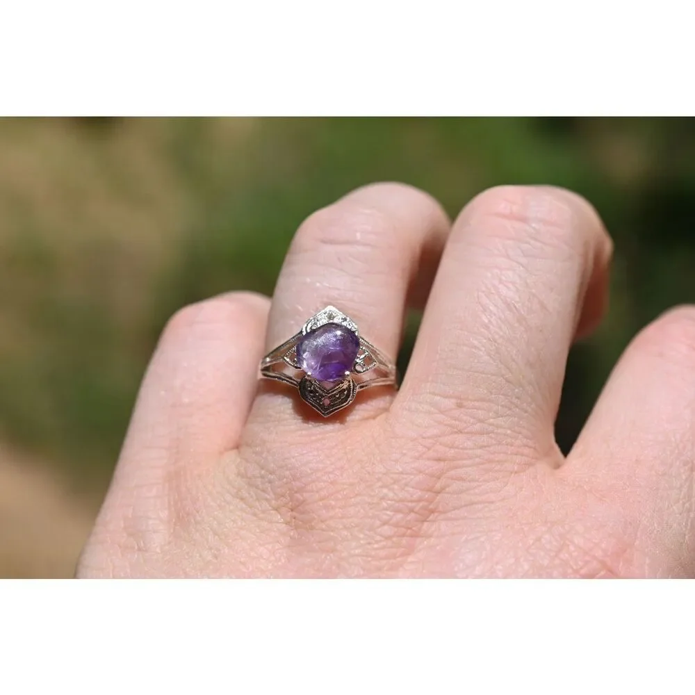 Amethyst Ring Rough Unique Purple Gemstone Engagement Ring